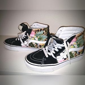 VANS High Tops Youth Size 6 Sk8-Hi Hawaiian Floral Cheetah Print Great Cond!